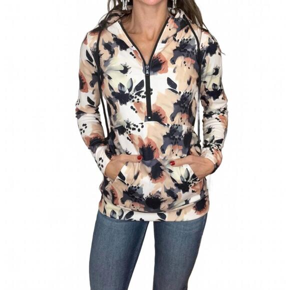 MICHELLE MAE Tops - NEW MICHELLE MAE soft halfzip hoodie in beige
